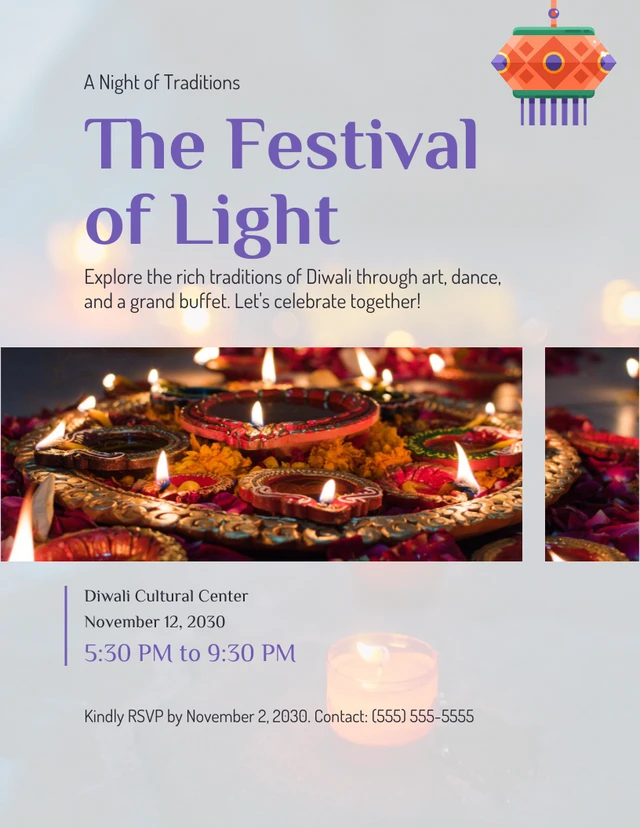 Poster del Festival Diwali con foto semplice grigio chiaro Template Modello grigio chiaro per poster del Diwali Festival con foto semplici