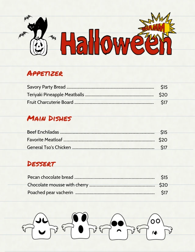 Menú de Halloween de ilustración clásica amarilla clara Template Plantilla de menú de Halloween de ilustración clásica amarilla clara