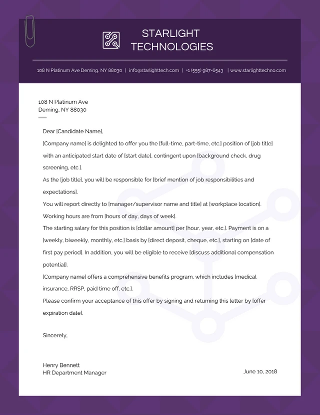 Lila schlichter minimalistischer Technologie-Angebotsbrief Template Lila einfache minimalistische Technologie Angebotsbriefvorlage