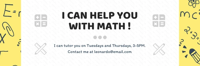 Banner de matemática lúdica moderno branco e amarelo Template Modelo de Banner de Matemática Lúdica Moderna Branca e Amarela