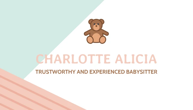 Sage Green And Brown Teddy Bear Babysitting Business Card - Página 1