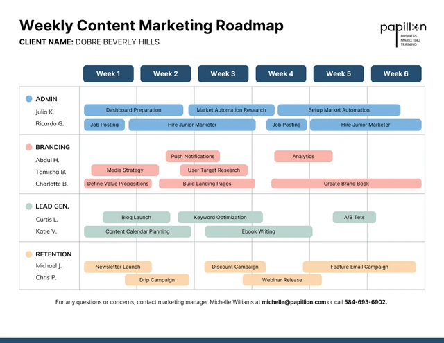 Hoja de ruta mínima de marketing de contenidos semanal Template Plantilla mínima de hoja de ruta de marketing de contenidos semanal