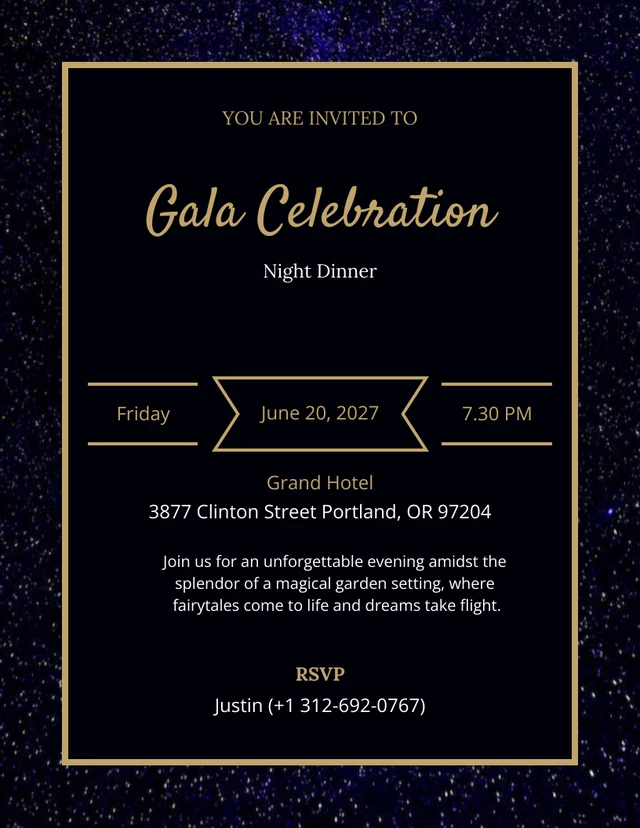 Elegante Dark-Night-Gala-Einladung Template Elegante Gala-Einladungsvorlage für die dunkle Nacht