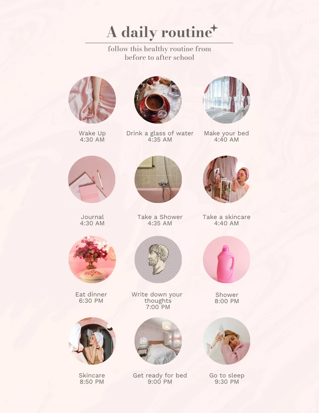 Modèle de routine quotidienne avant et après l'école, rose tendre Template Modèle de routine quotidienne avant et après l'école, rose tendre
