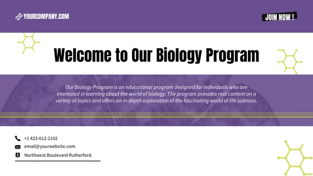 Green and Purple Biology Program Education Presentation - page 1