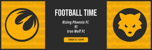Schwarz und Gelb Modern Bold Classic Match Phoenix Versus Wolf Fußball Banner Template Schwarz und Gelb Modern Fett Klassisch Spiel Phoenix Versus Wolf Fußball Banner Vorlage