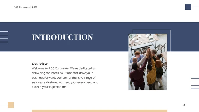 Minimalist Modern Blue Orange Corporate Presentation - page 2