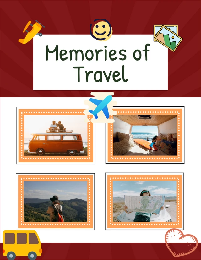 Collage di vacanze di illustrazione giocosa moderna rossa Template Modello rosso moderno e giocoso per collage di vacanze