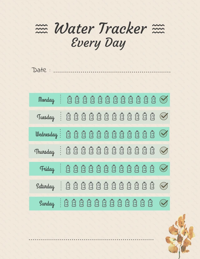 Semplice tracciatore dell'acqua Calendario del cioccolato ogni giorno Template Semplice tracciatore dell'acqua Calendario del cioccolato ogni giorno Template