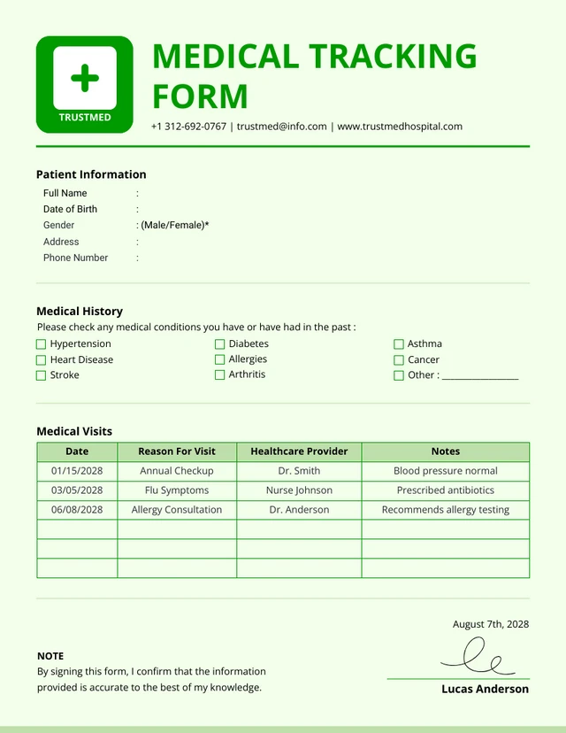Modulo di monitoraggio medico minimalista verde morbido Template Modello di modulo di monitoraggio medico minimalista verde morbido