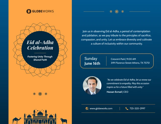 Poster festivo per la celebrazione dell'Eid al-Adha Template Modello di poster per le vacanze di celebrazione dell'Eid al-Adha