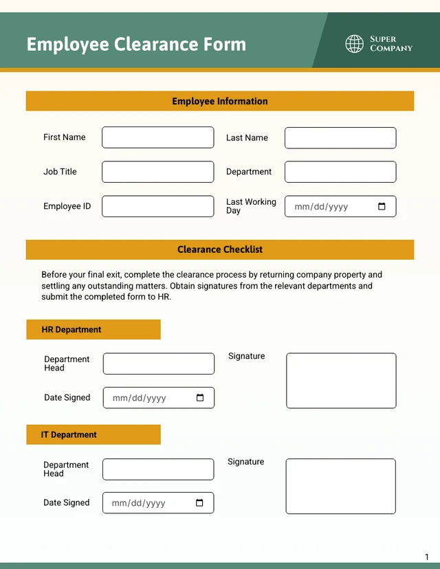 Simple Green and Orange Employment Forms - Pagina 1