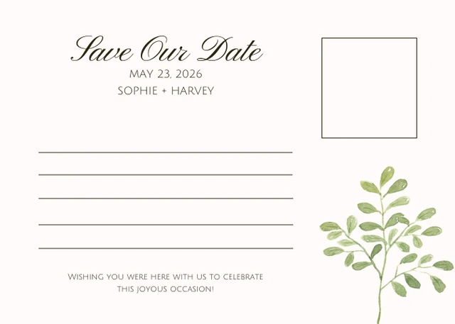 Cream Minimalist Wedding Save The Date Postcards - Página 2