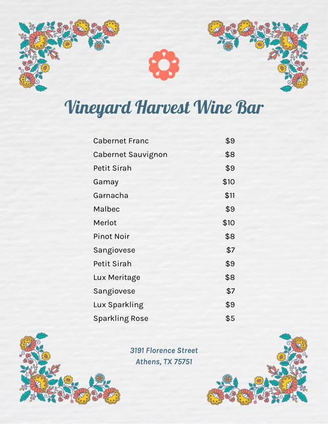 Carte des vins rétro minimaliste gris clair Template Modèle de menu de vin rétro minimaliste gris clair