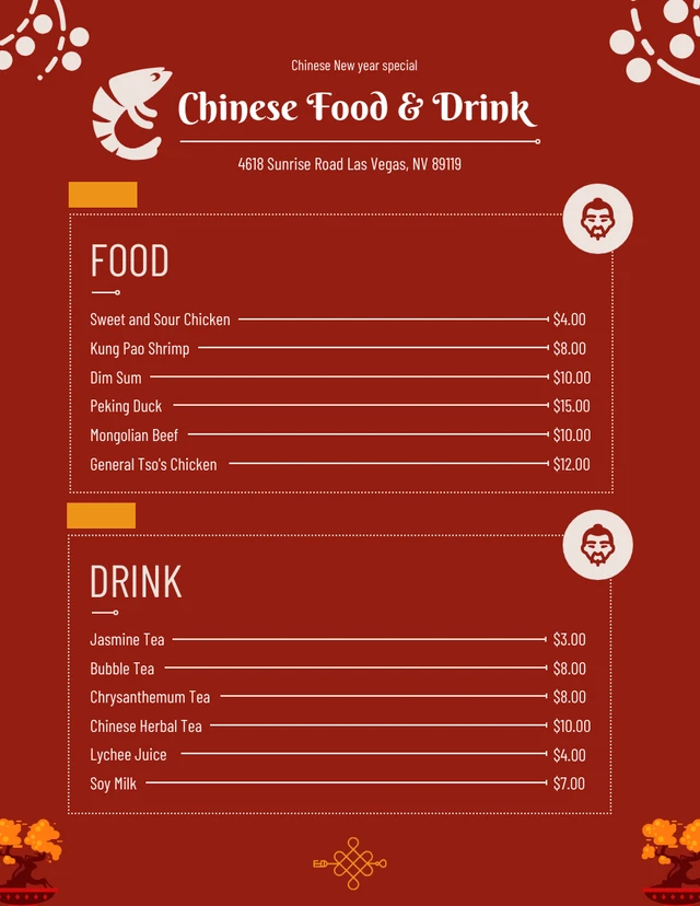 Red simple Chinese new year exceptional food and drink menu Template Red simple Chinese new year exceptional food and drink menu Template