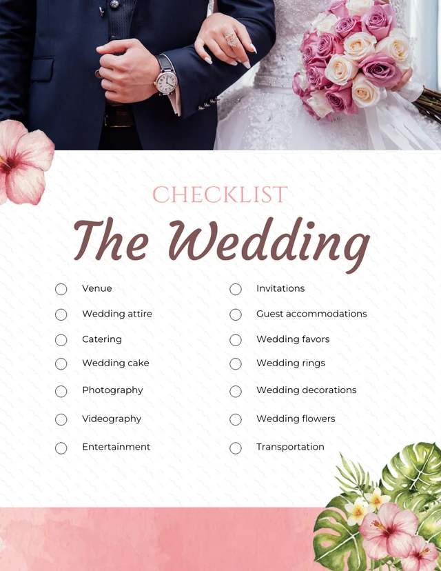 White Pink Marriage Checklist Template White and Pink Wedding Checklist