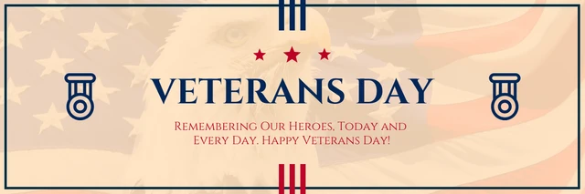 Banner clásico del día de los veteranos con foto simple marrón claro Template Plantilla de banner del día de los veteranos clásico de foto simple marrón claro