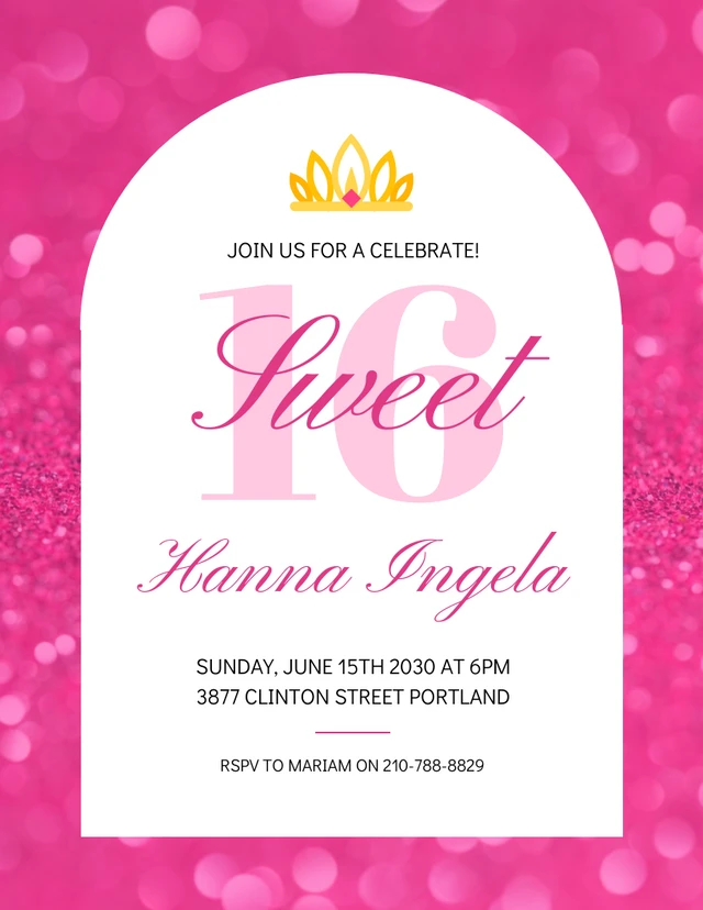 Invitación Cumpleaños dulce 16 del brillo moderno rosado Template Plantilla de invitación de 16 cumpleaños con purpurina moderna y rosa