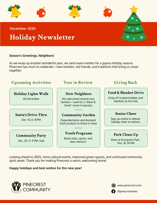 Boletín Navideño Rojo Y Verde Moderno Y Suave Template Plantilla de boletín informativo navideño rojo y verde moderno y suave