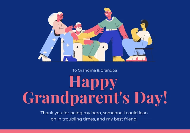 Tarjeta del día de los abuelos felices de ilustración moderna azul y rosa Template Plantilla de tarjeta del día de los abuelos felices con ilustración moderna azul y rosa