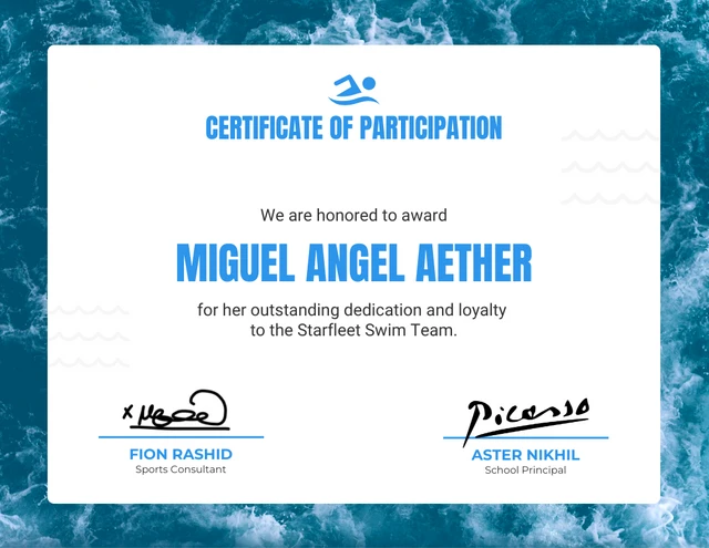 Certificado deportivo simple blanco y azul Template Blanco y azul Plantilla simple de certificado deportivo