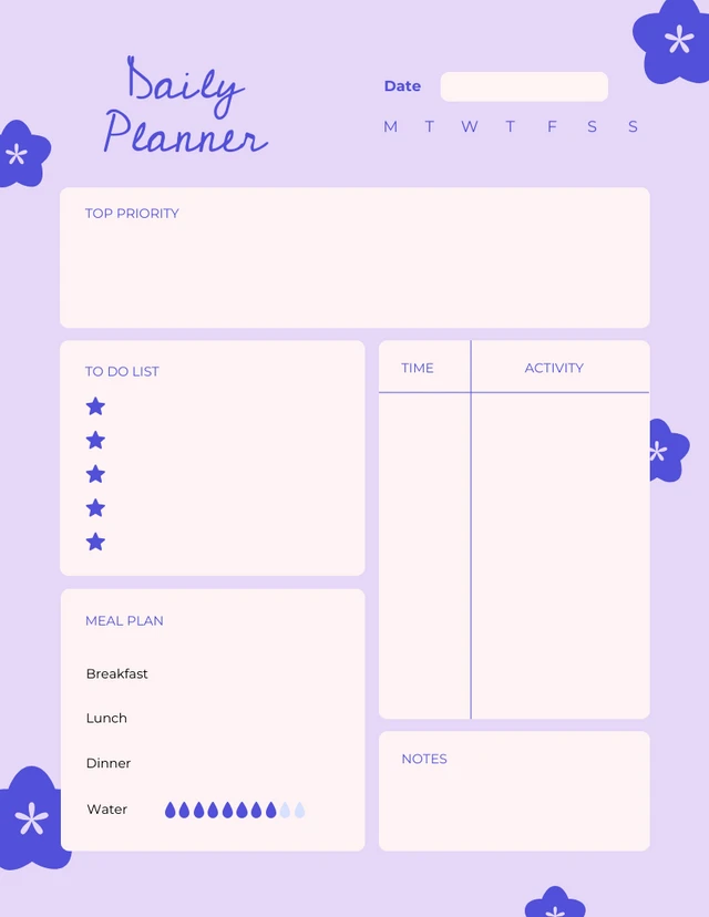 Personal Planner con fiori lilla e blu Template Modello di pianificatore personale fiore lilla e blu