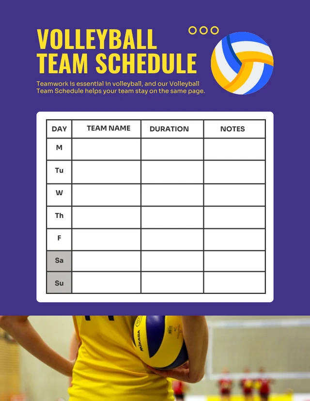 Blauer einfacher volleyball mannschaftsspielplan Vorlage Template Blauer einfacher volleyball mannschaftsspielplan Vorlage